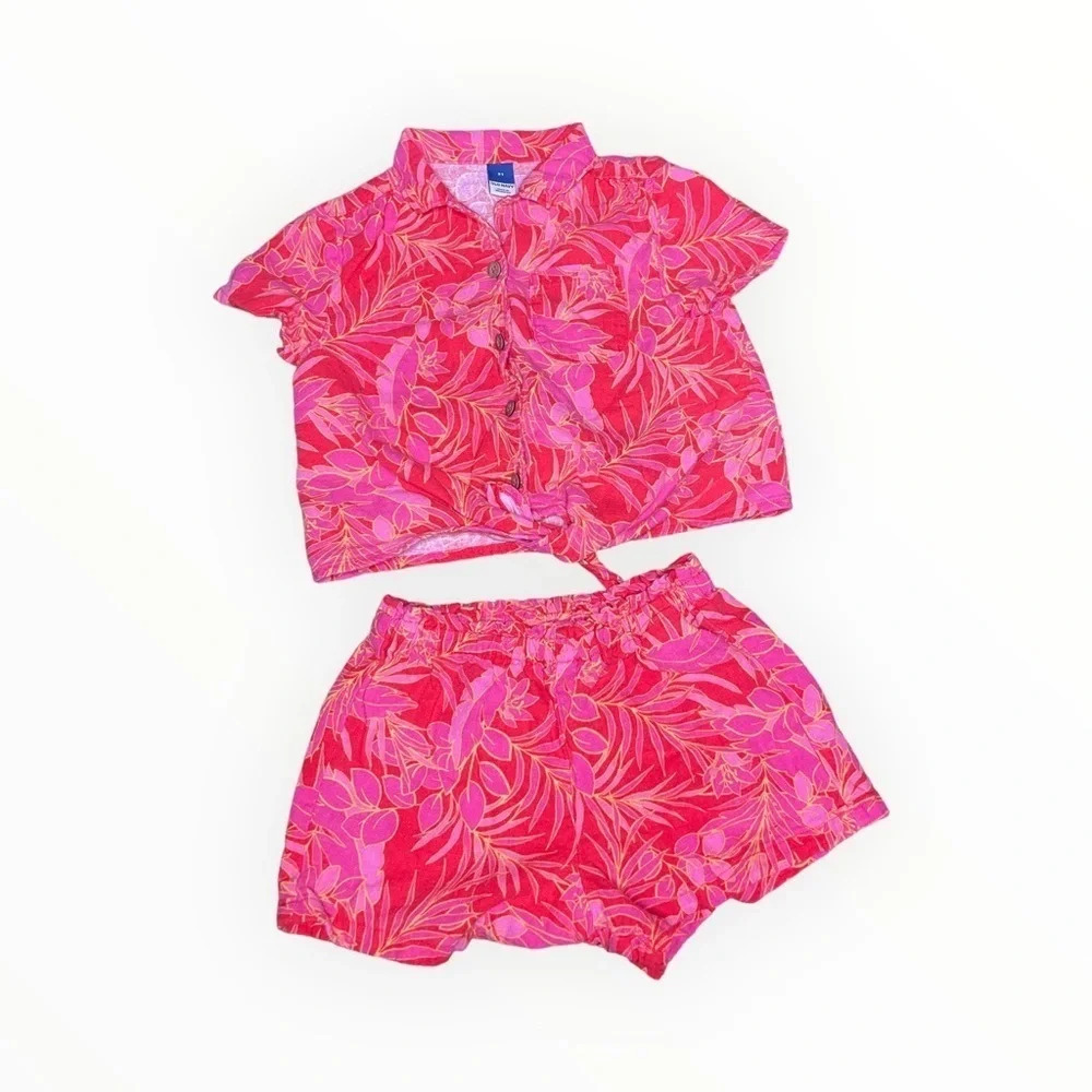 Toddler girl button down tropical shirt and short set